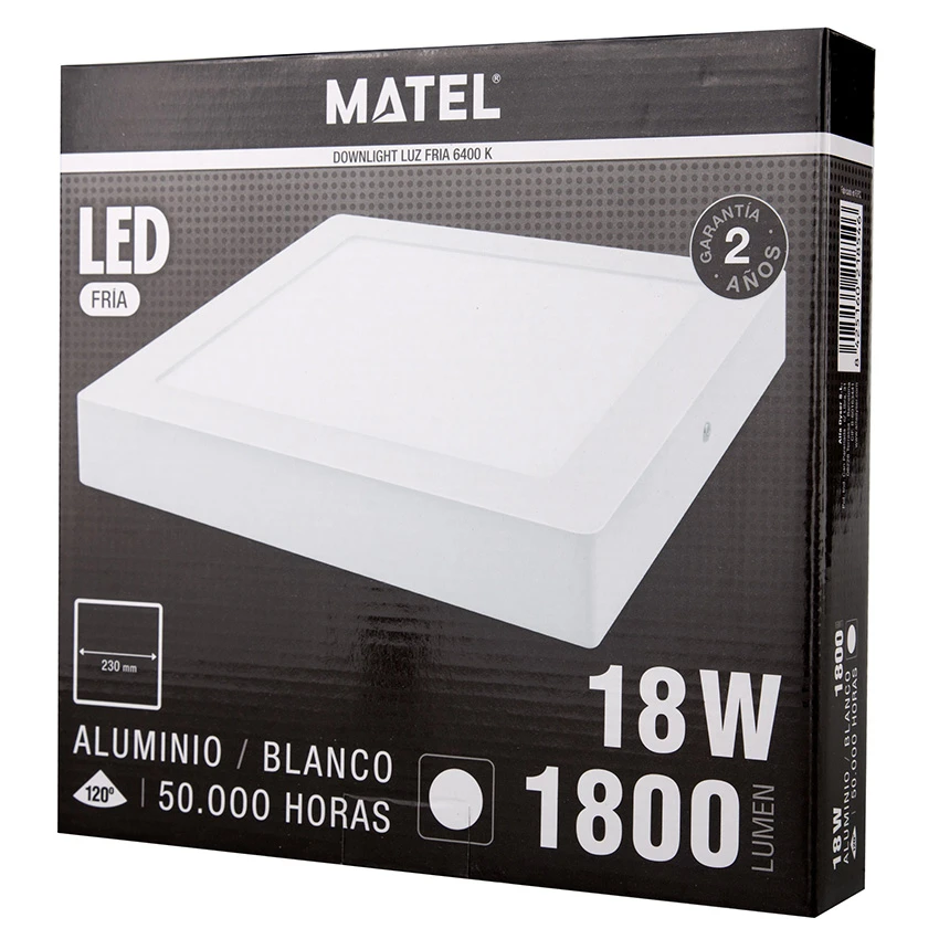 MATEL - DOWNLIGHT LED QUADRAT SUPERF. PLATA 18W FRED