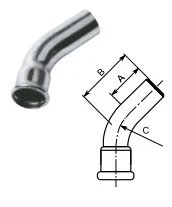 FILINOX - INOX CORBA 45º M-F D-42 AISI 316L PERFIL M