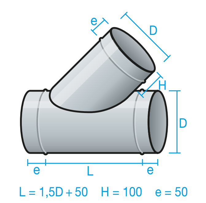 XEMENEIA - INOX TE 45º SIMPLE D-150