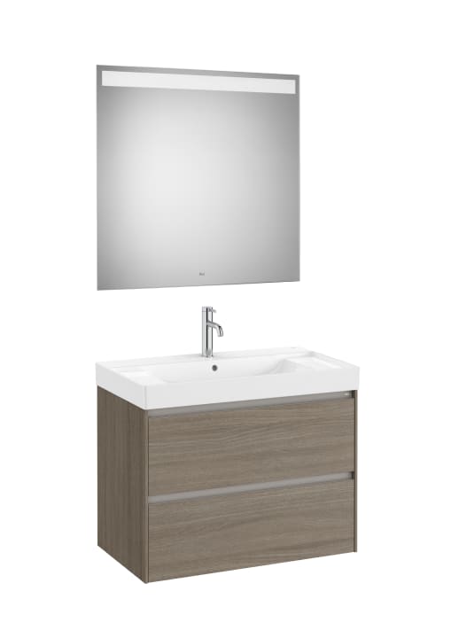 ROCA - MUEBLE LAVABO CENTRADO 800X460 OLA STANDARD 2 CALAI + ESPEJO LED OLMO OSCURO