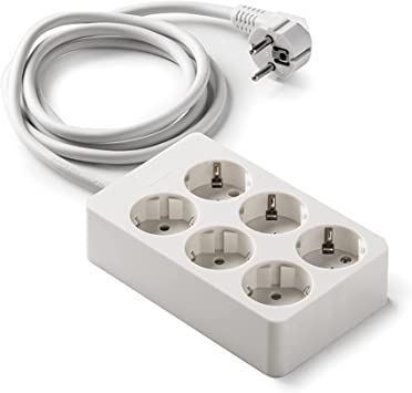 FAMATEL - BASE SCHUKO 6 PRESAS 16A 250V C/CABLE 1,5M CUADRADA BLANCO