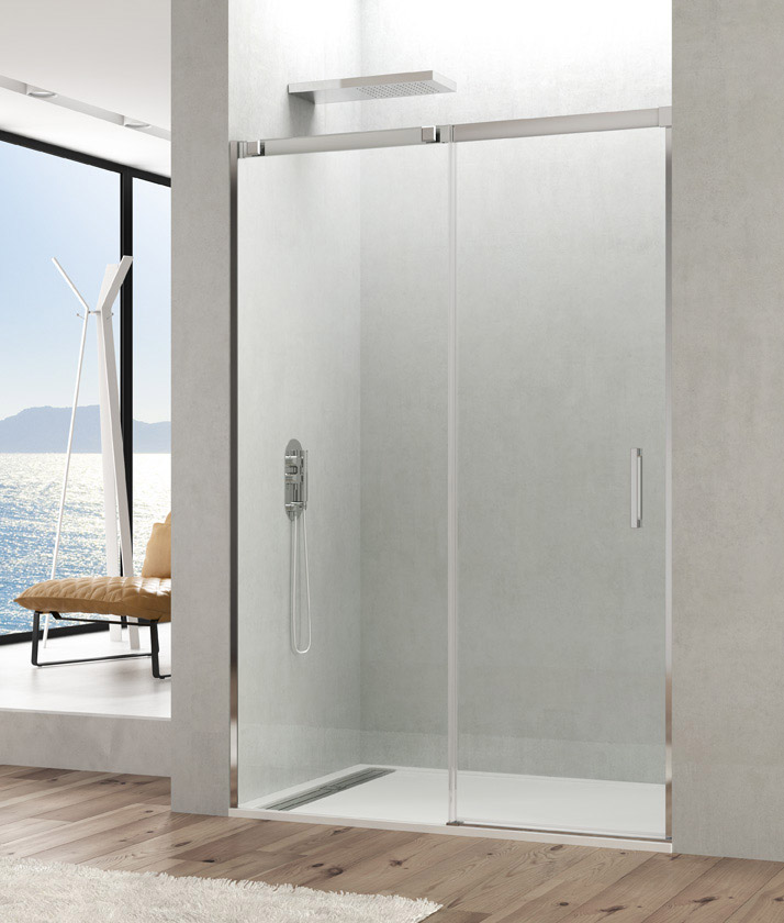 GME - MAMPARA TEMPLE 120-125 1FIXE + 1 CORREDERA PERF. INOX VIDRE TRANSPARENT