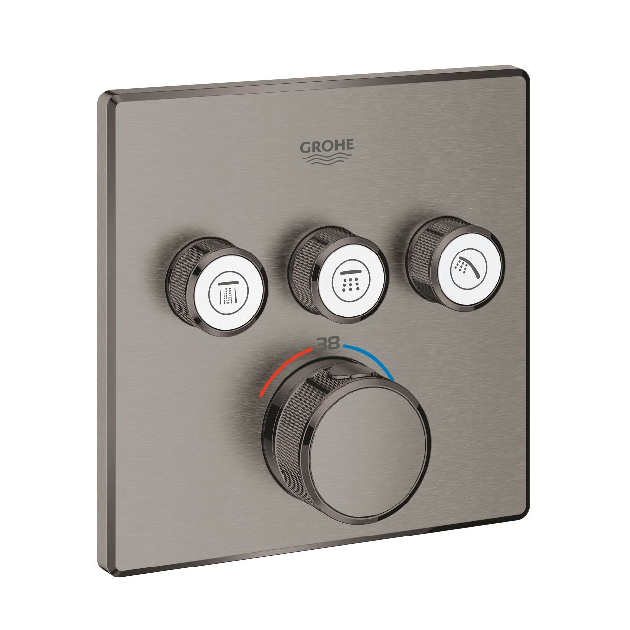 GROHE - TERMOSTATO SMARTCONTROL 3 LLAVES CUADRADO GRAFITO CEPILLADO