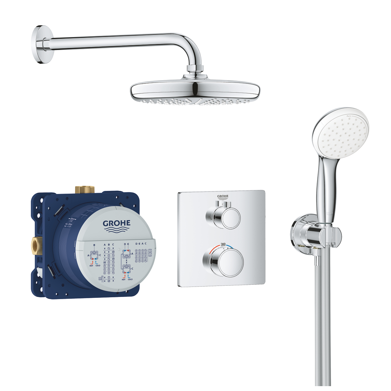 GROHE - GROHTHERM CONJUNT DE DUTXA SQUARE THM ENCASTAR A/TEMPESTA 210 Y SET TELEDUTXA CROMAT