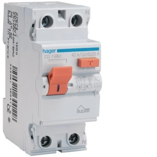 HAGER - INTERRUPTOR DIFERENCIAL 2P 25A 30MA TIPO AC PARA VIVIENDA