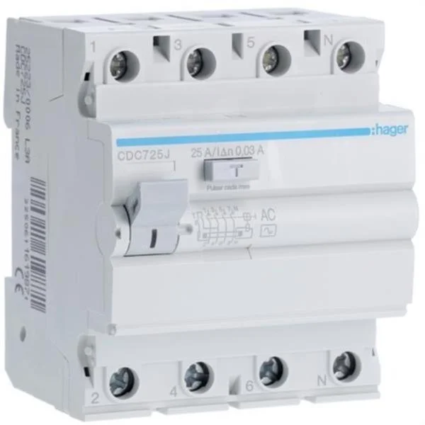 HAGER - INTERRUPTOR DIFERENCIAL 4P 25A 30MA TIPUS AC PER A TERCIARI
