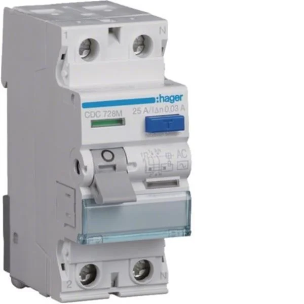 HAGER - INTERRUPTOR DIFERENCIAL 2P 25A 30MA TIPO AC PARA TERCIARIO