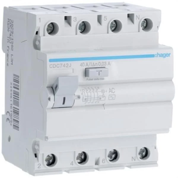 HAGER - INTERRUPTOR DIFERENCIAL 4P 40A 30MA TIPUS AC PER A TERCIARI
