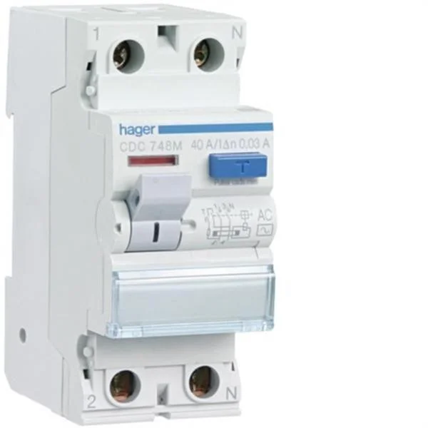 HAGER - INTERRUPTOR DIFERENCIAL 2P 40A 30MA TIPUS AC PER A TERCIARI