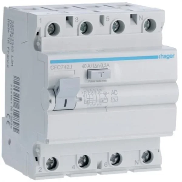 HAGER - INTERRUPTOR DIFERENCIAL 4P 40A 300MA TIPUS AC PER A RESIDENCIAL