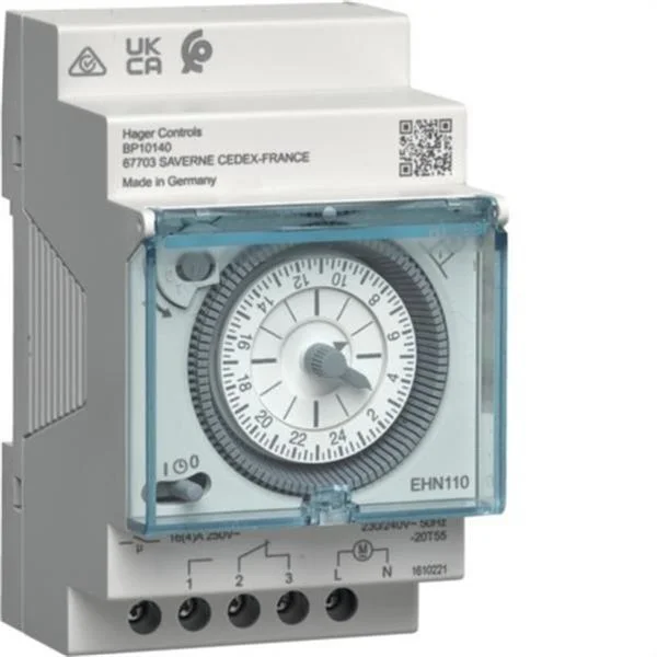 HAGER - INTERRUPTOR HORARI ELECTROMECANIC EHN ESFERA DIARIA 1 CONTACTE NA+NC 16A SENSE RESERVA