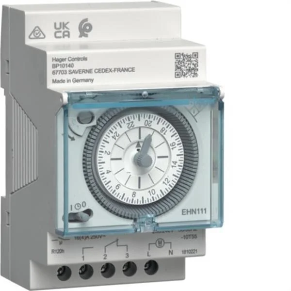HAGER - INTERRUPTOR HORARI ELECTROMECANIC EHN ESFERA DIARIA 1 CONTACTE NA+NC 16A AMB RESERVA DE MARXA