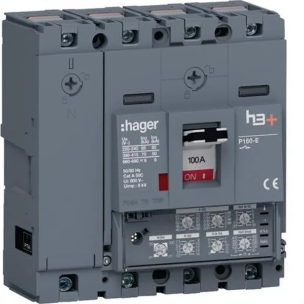 HAGER - INTERRUPTOR AUTOMATICO DE CAJA MOLDEADA H3+ P160 4P4D N0-50-100% 70KA 100A RELE LSI