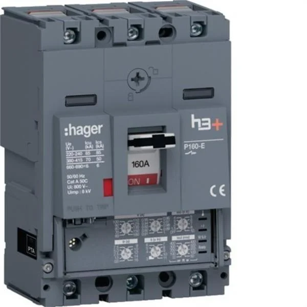 HAGER - INTERRUPTOR AUTOMATICO DE CAJA MOLDEADA H3+ P160 3P3D 160A 70KA RELE LSI