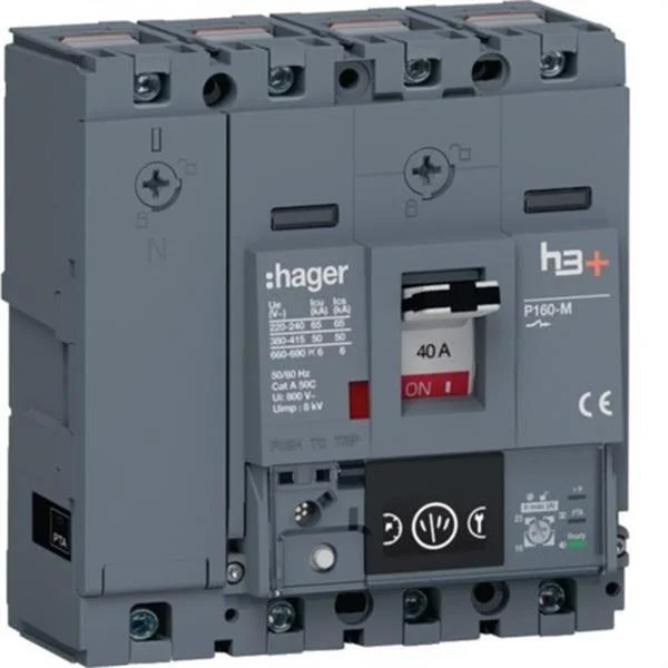 HAGER - INTERRUPTOR AUTOMATICO CAJA MOLDEADA H3+ P160 4P4D N0-50-100% 40A 50KA ENERGY