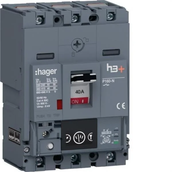 HAGER - INTERRUPTOR AUTOMATICO DE CAJA MOLDEADA H3+ P160 3P3D 40KA 40A ENERGY