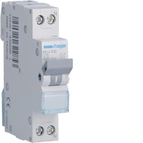 HAGER - INTERRUPTOR AUTOMATICO MAGNETOTERMICO SERIE ML 1P+N 16A CURVA C 6KA