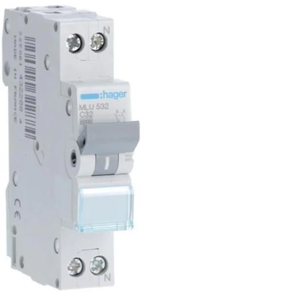 HAGER - INTERRUPTOR AUTOMATICO MAGNETOTERMICO SERIE ML 1P+N 32A CURVA C 6KA