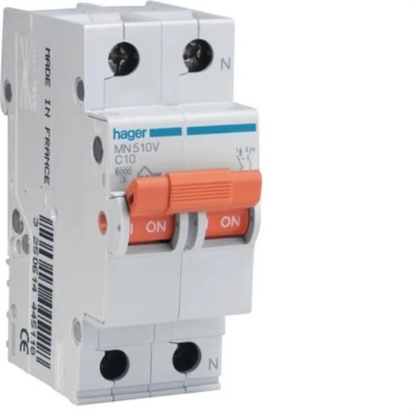 HAGER - INTERRUPTOR AUTOMATICO MAGNETOTERMICO SERIE MN 2P 16A CURVA C 6KA