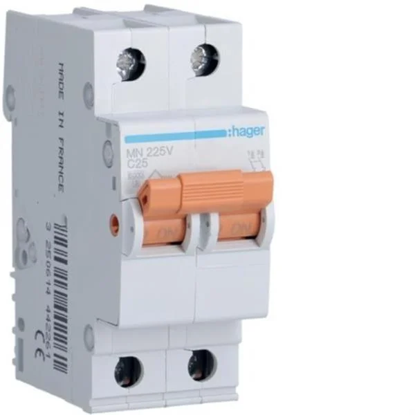 HAGER - INTERRUPTOR AUTOMATICO MAGNETOTERMICO SERIE MN 2P 25A CURVA C 6KA