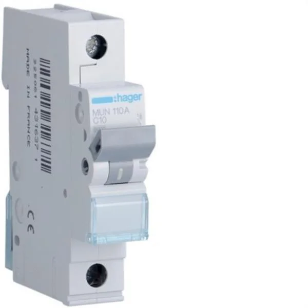 HAGER - INTERRUPTOR AUTOMATICO MAGNETOTERMICO SERIE MU 1P 10A CURVA C 6KA