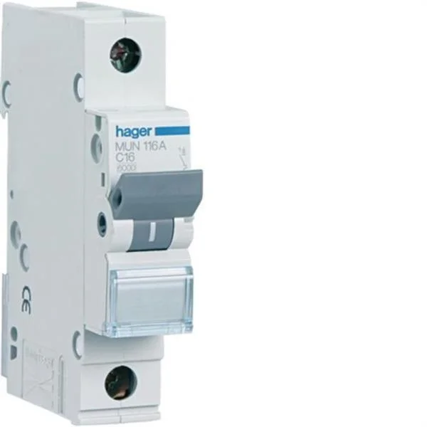 HAGER - INTERRUPTOR AUTOMATICO MAGNETOTERMICO SERIE MU 1P 16A CURVA C 6KA