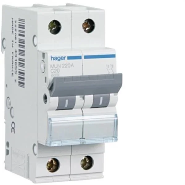 HAGER - INTERRUPTOR AUTOMATIC MAGNETOTERMIC SERIE MU 2P 6A CORBA C 6KA