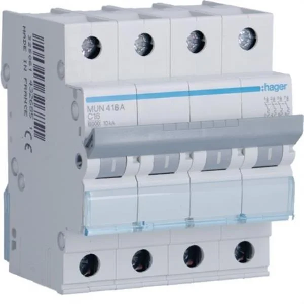 HAGER - INTERRUPTOR AUTOMATIC MAGNETOTERMIC SERIE MU 4P 6A CORBA C 6KA