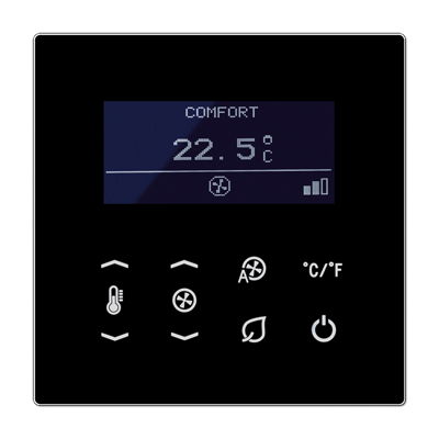 JUNG - TERMOSTAT KNX PER FAN COIL NEGRE DE LA SERIE LS FRONTAL DE VIDRE