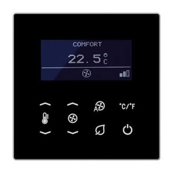 JUNG - TERMOSTAT KNX PARA FAN COIL NEGRO DE LA SERIE LS FRONTAL DE CRISTAL