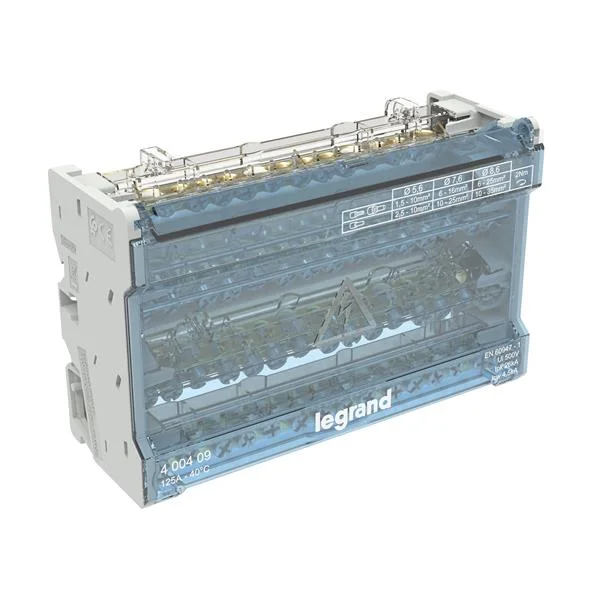 LEGRAND - REPARTIDOR MODULAR DE BARRAS ESCALONADAS 4 POLOS, 125 A, 14 SALIDAS, 8 MÓDULOS