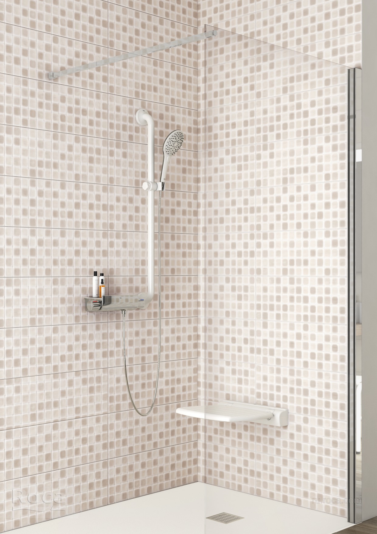 ROCA - CIERRA VERTICAL ACCESS PRO 900 CON APOYO DUCHA VINILO BLANCO view 2