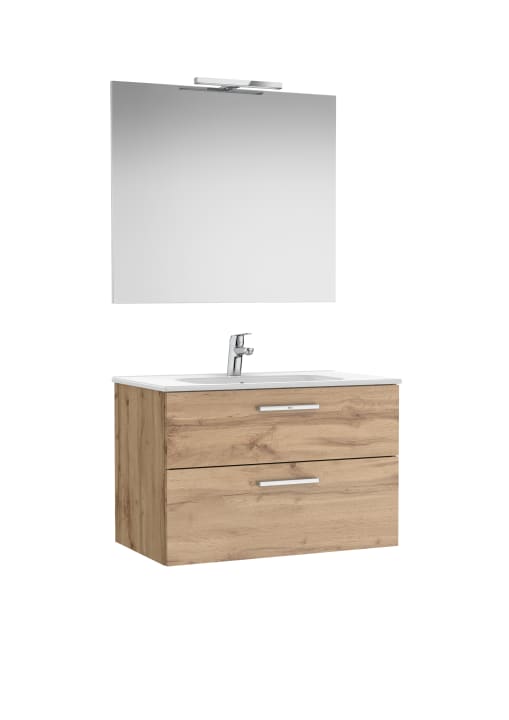 ROCA - VICTORIA CONJUNT BASE + LAVABO 800 NOGAL 2 CALAIXOS MIRALL APLIC LED