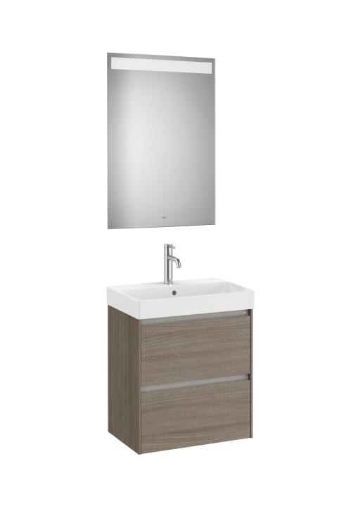 ROCA  - ONA MOBLE LAVABO 550X360 COMPACTE 2 CALAIXOS + MIRALL LED OM FOSC