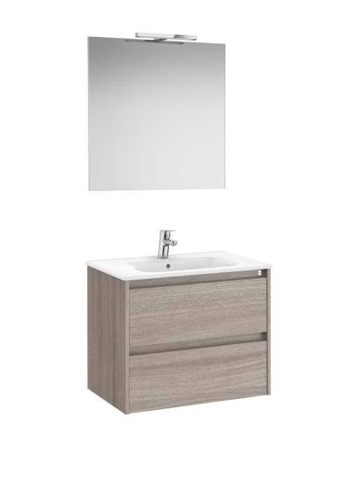 ROCA - TENET MUEBLE + LAVABO + ESPEJO + APLIQUE 700X460 2 CAJONES ROBLE