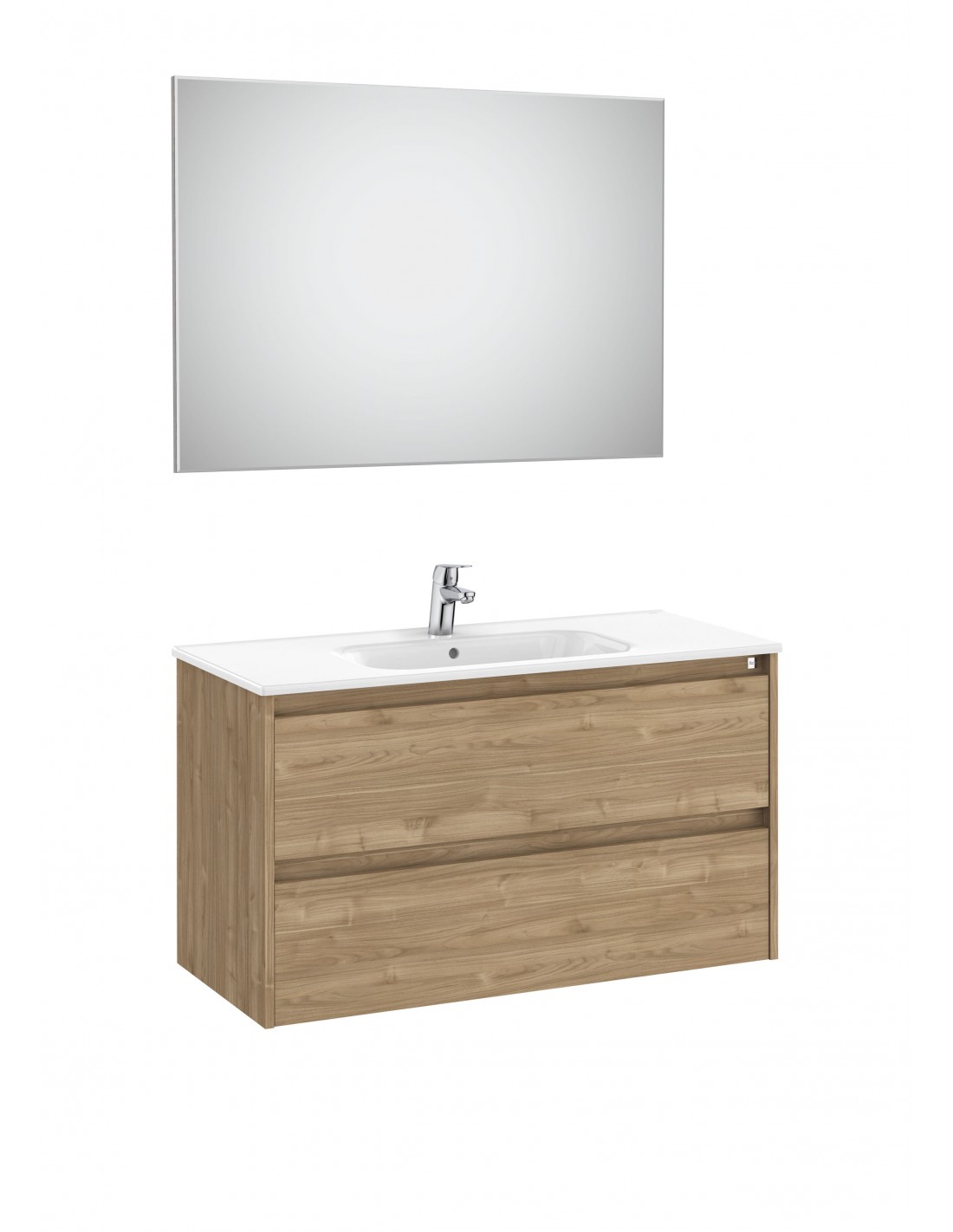 ROCA - TENET MUEBLE + LAVABO + ESPEJO + APLIQUE 1000X460 2 CAJONES NOGAL