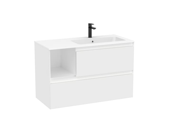 ROCA - CONJUNTO MUEBLE TENUE 1000 2 CAJONES + LAVABO DERECHA STONEX BLANCO MATE