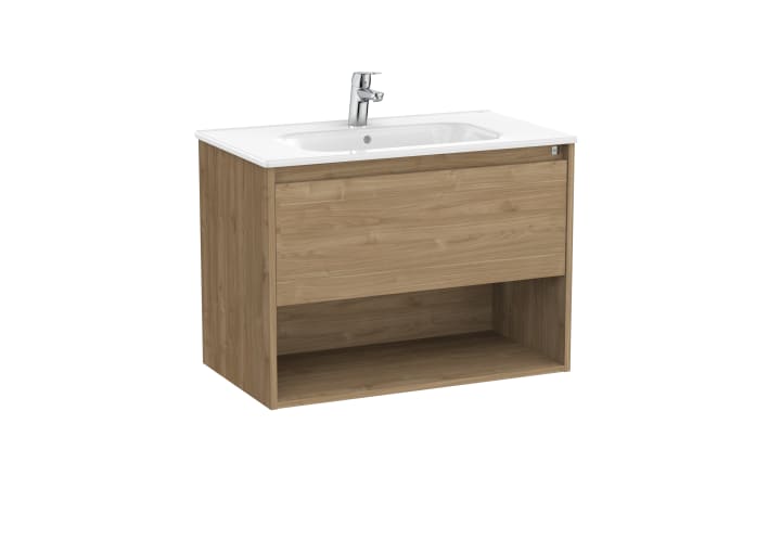 ROCA - UNIK TENOR MOBLE 800MM 1 CALAIX COMPARTIMENT OBERT PART INFERIOR + LAVABO NOGAL