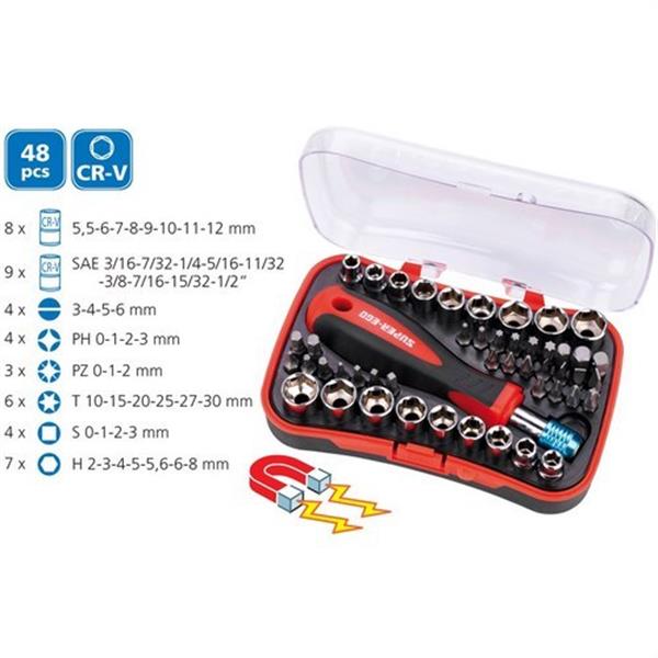 SUPER EGO - CONJUNTO DE DESTORNILLADORES Y LLAVE AJUSTABLE (48U)