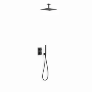 TRES - CUADRO KIT EMPOTRAT GRIFO TERMOSTATIC 2 VIES DUCHA SOSTRE NEGRE MATE